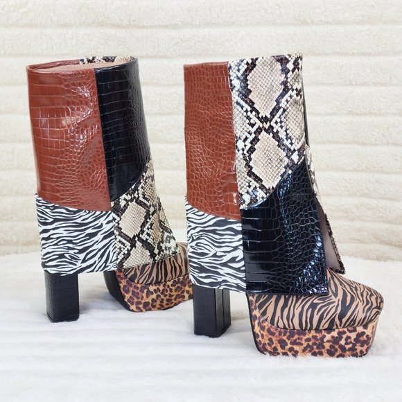 Cape Robbin Shoes - Riches Animal Print Block Skirted Chunky Heel Pull On Platform Boots